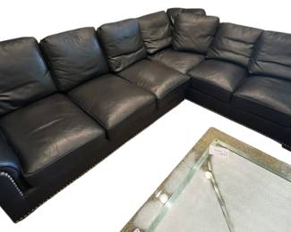 Black Soft Leather 2 Piece Sectional by Century