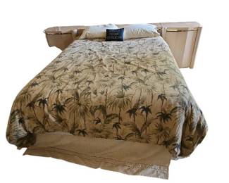 Vintage Lacquered Headboard with Bed and Bedding