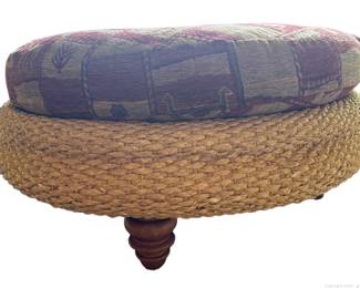 Rattan Ottoman with Four Legs and Cushion