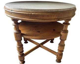 Unique Baker Furniture Milling Road Pine and Travertine Round Side Table