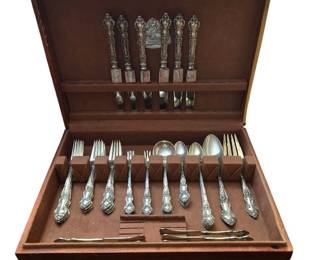 Meadow Rose Sterling Flatware by Wallace Silver 53 Pieces Includes Storage Chest
