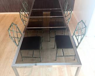 1970's chrome/smoked glass expandable Dining Table with 2 leaves.