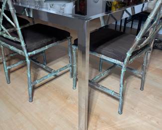 1970's chrome/smoked glass expandable Dining Table with 2 leaves.