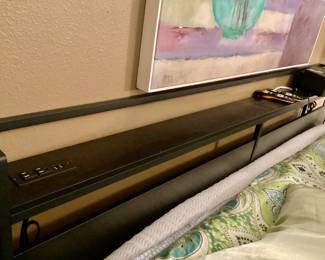 King headboard with charging outlets and remote lights