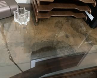 A leather World map inlay of the world Desk