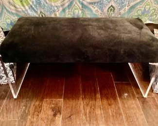 Black velvet bench with acrylic legs