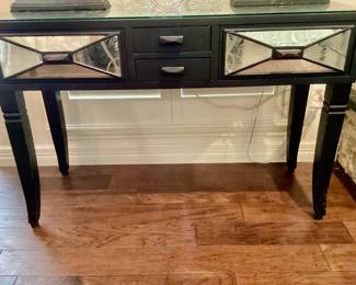 Neoclassical Mirror Oak Credenza