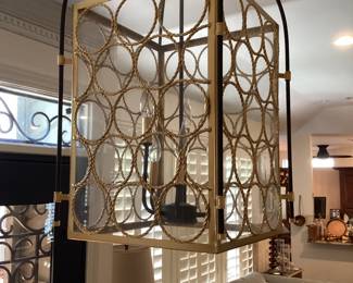 Rare Find Modern Design Iron & Gold Gilt Hanging Chandelier Lantern