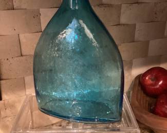 Vintage Hand Blown Amici Italian Acqua Bubble Art Glass Decanter