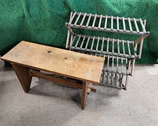 HANDMADE WOOD BENCH DRYING RACK