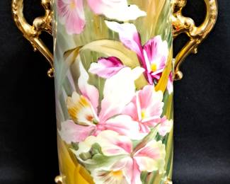 ANTIQUE NIPPON GREEN MARK HAND PAINTED FOOTED VASE