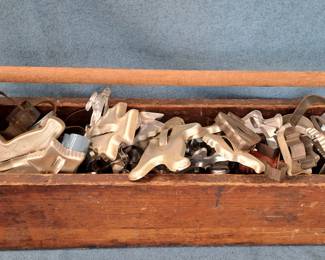 WOOD TOOL BOX FULL COOKIE CUTTERS