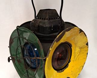 SCARCE ANTIQUE ADLAKE RAILROAD SWITCH LANTERN 20" T 4 WAY WITH GLASS LENS 