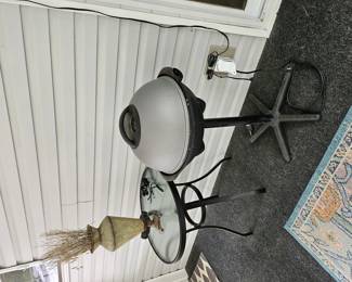 George Foreman electric grill on stand and Glass top bistro table...both sold separately