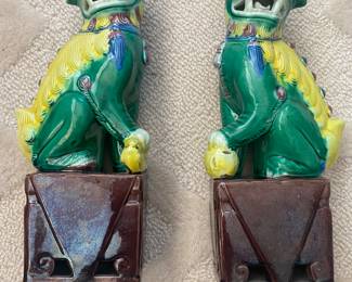 Pair 1940s foo dogs