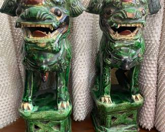 19th C. Sancai foo dog joss holders