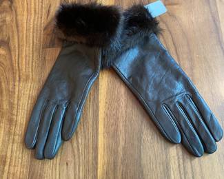Sermonetta/Italy/mink trim leather gloves/unworn