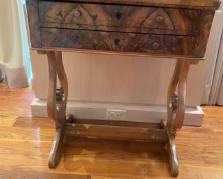 19th C. Biedermeier burled walnut sewing/side table 