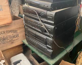 Fishing bowed filled with tackle 
Sony stereo system 