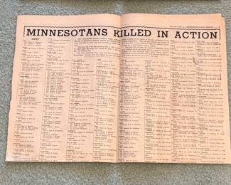 MINNAPOLIS TRIBUNE MINNESOTANS KILLED IN ACTION PAPER SUNDAY JANUARY 2nd, 1944