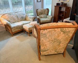 LANE VENTURE RATTAN SETTEE, RECLINER, CHAIR & OTTOMAN SET