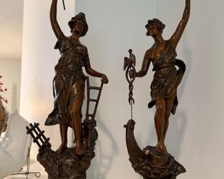 PAIR OF VINTAGE SPELTER SCULPTURES ON WOODEN BASES