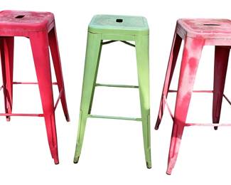 3 Industrial Style Iron Bar Stools