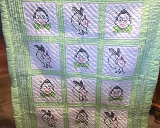Embroidered clown baby quilt.
Homemade
