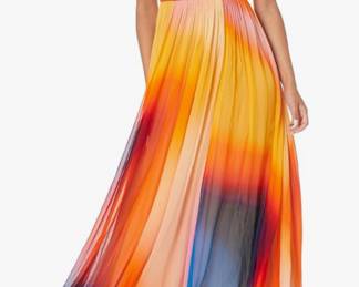 NWT Halston Stacia Pleated Ombre Crinkle Chiffon Gown