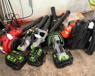 Leaf blowers by Ego, Toro and a Husqvarna backpack 150 BT