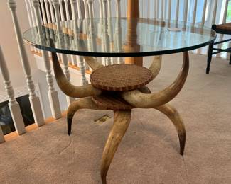 Glass top horn table 31 inch diameter