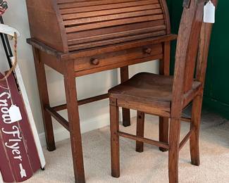 Childs roll top desk and chair