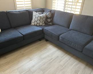 9ft by 8ft blue "like new" couch sectional with pillows