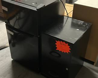 mini fridge with freezer and file cabinets