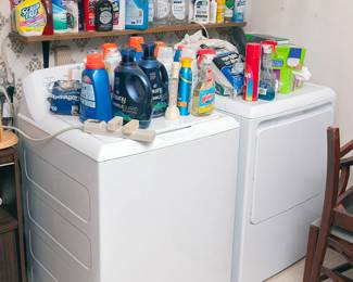Nice washer and dryer, lots of cleaning products