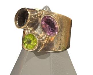 Multi Stone Silver Tone Ring