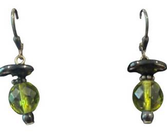 Green Black Bead Costume Earrings