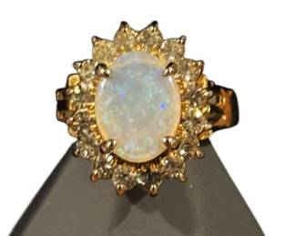 Edwardian Style Opal Gold Tone Ring