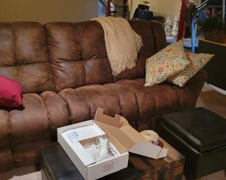 Leather reclining sofa.