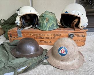 Flight helmets, WWI, civil defense helmets