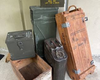 Ammo cans, WWII boxes, jerry cans