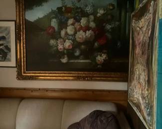 Large floral signed oil paintings