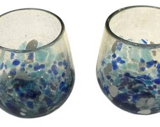 4 Hand Blown Art Glass Water Goblets