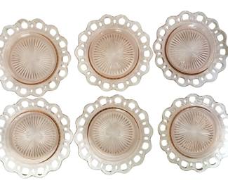 6 Pink Depression Glass Plates
