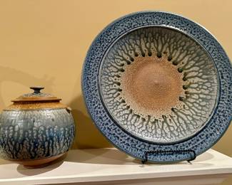 Beautiful Large Pottery Platter & matching Decanter