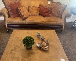 Sofa high back , coffee T  as blue metal base