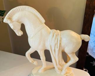 Vintage Trojan Horse 1980's Ceramic Horse Statue Hollywood Regency White