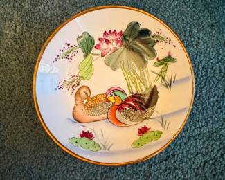 VINTAGE CHINESE PORCELAIN HAND PAINTED BRASS ENCASED BOWL - DUCKS
