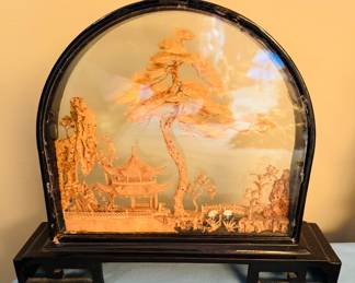 Vintage Chinese Diorama - Asian Carved Cork Decoration