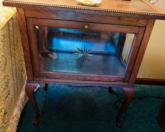 Vintage Butler Table Cabinet Dumbwaiter Display Liquor Cabinet Etched Glass /pair
